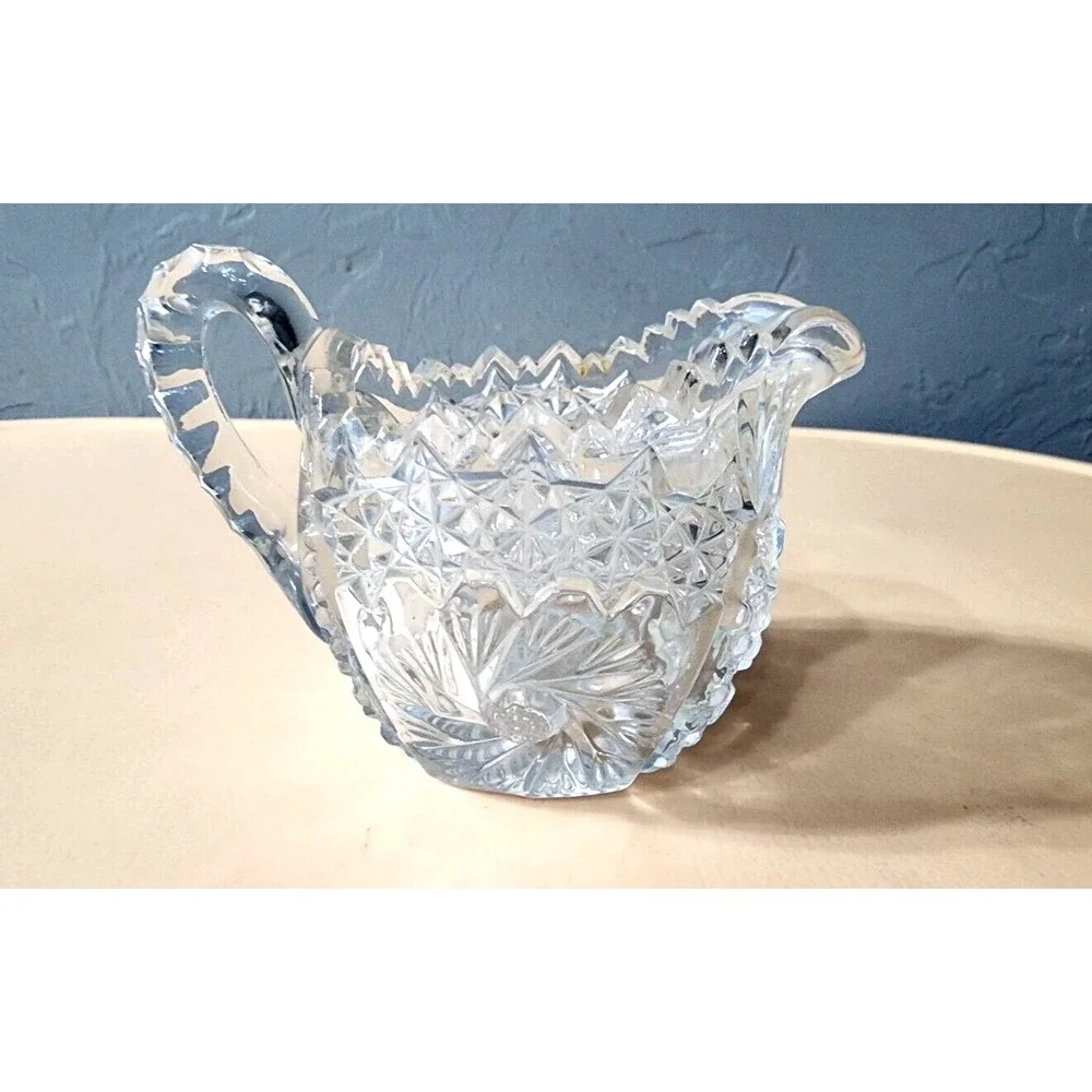 American Brilliant Period Crystal Cut Glass Pinwheel Creamer And Sugar Bowl‎ Set